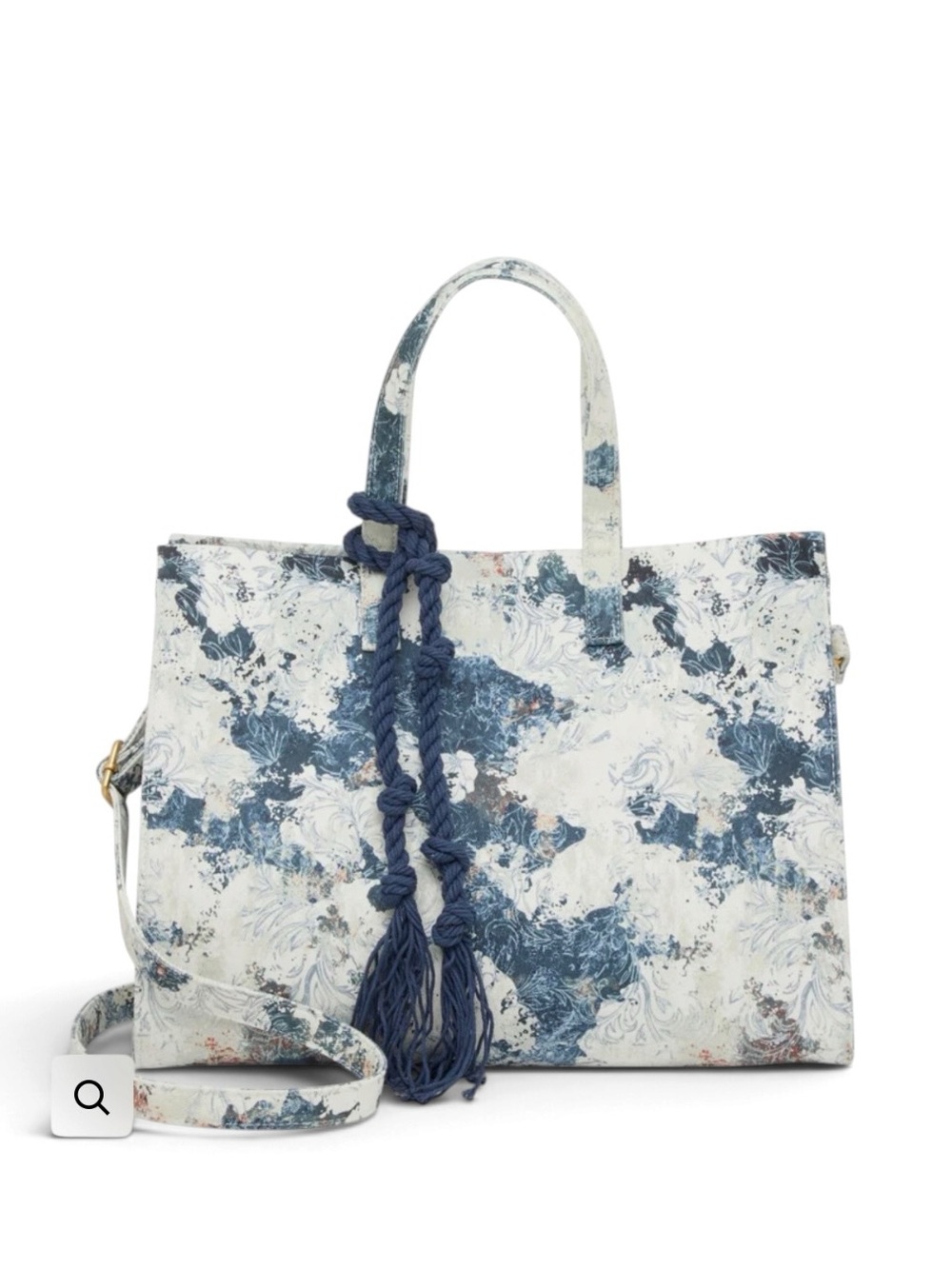 ✨💎NWT💎✨VINCE CAMUTO Canvas Denim Floral Print 2 way Tote Bag with Navy Tassel